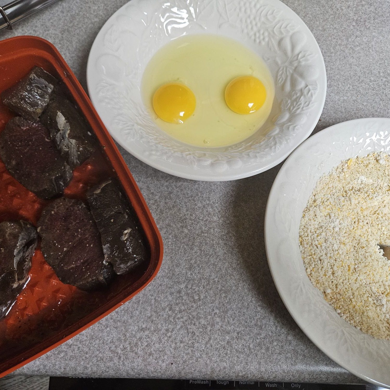 Venison chops eggs breading